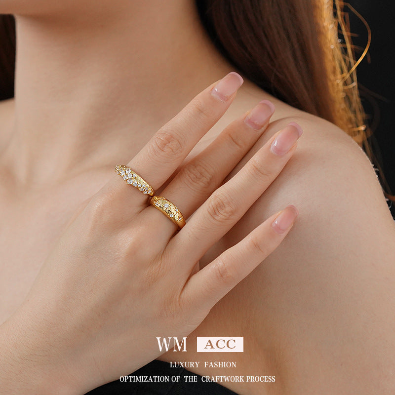 Women Luxurious Round Ellipse Star Wave Flower Geometric Copper Zircon Inlay Rings