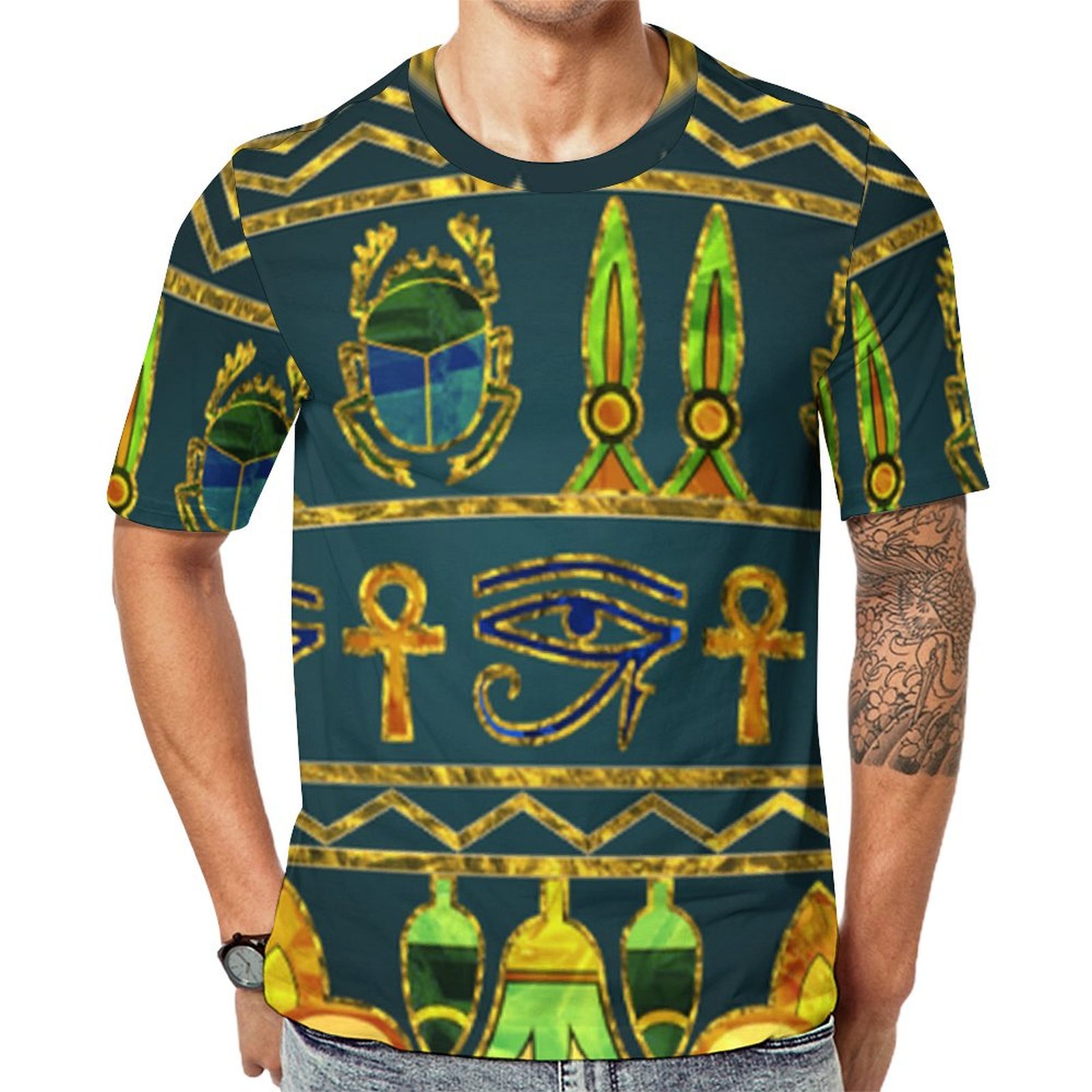 Retro Egyptian Colorful Cats Short Sleeve Print Unisex Tshirt Summer Casual Tees for Men and Women Coolcoshirts