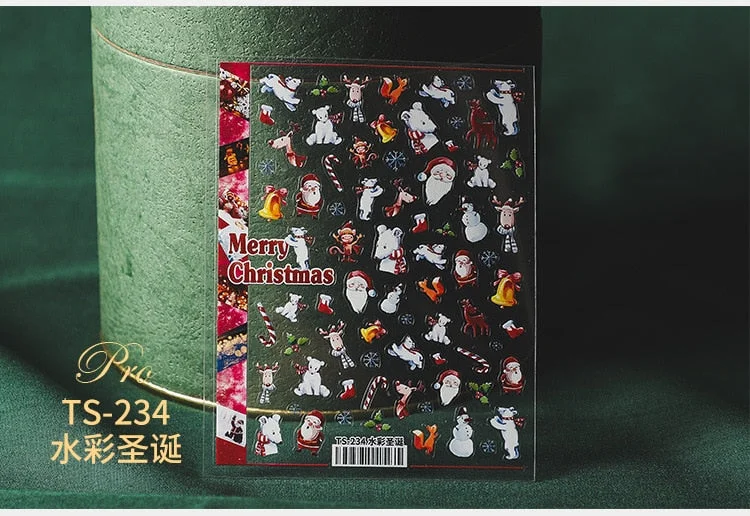 5D Christmas SnowFlake Snowman Nails Art Sticker Pro Frosted Thin Transparent Embossed New Year Nail Art Design Nail Stickers-Nail Inspo