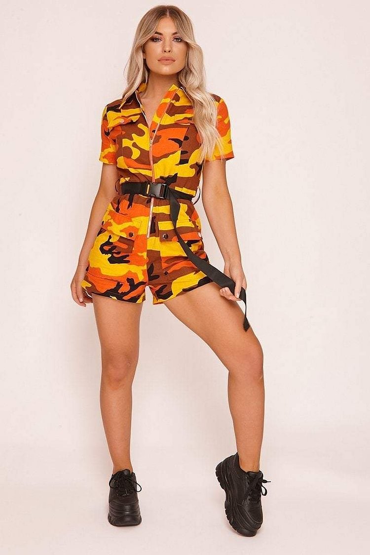Orange Camo Utility Playsuit | Katch Me