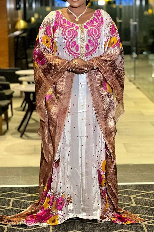 Sequin Patchwork Floral Print African Maxi Dress