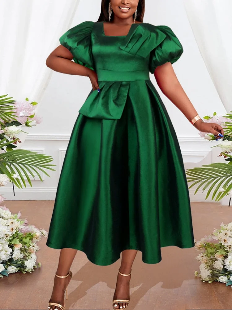 Uforever21 2023 Autumn New  Vintage Red Prom Dresses Elegant Square Neck Puffy High Waist Pleated Flowy Dress Modest Evening Wedding Guest Birthday Gown 3XL