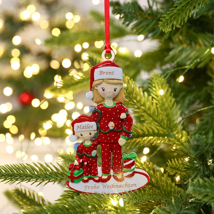 Holz Weihnachtsornament-Personalisierte 2 Namen Text Weinhachten Mutter & Kind-Kostüm Ornament