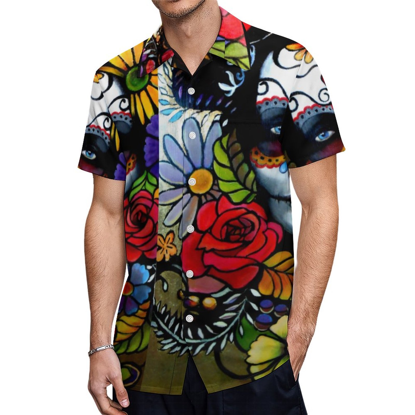 Day Of The Dead Hawaiian Shirt Mens Button Down Plus Size Tropical Hawaii Beach Shirts