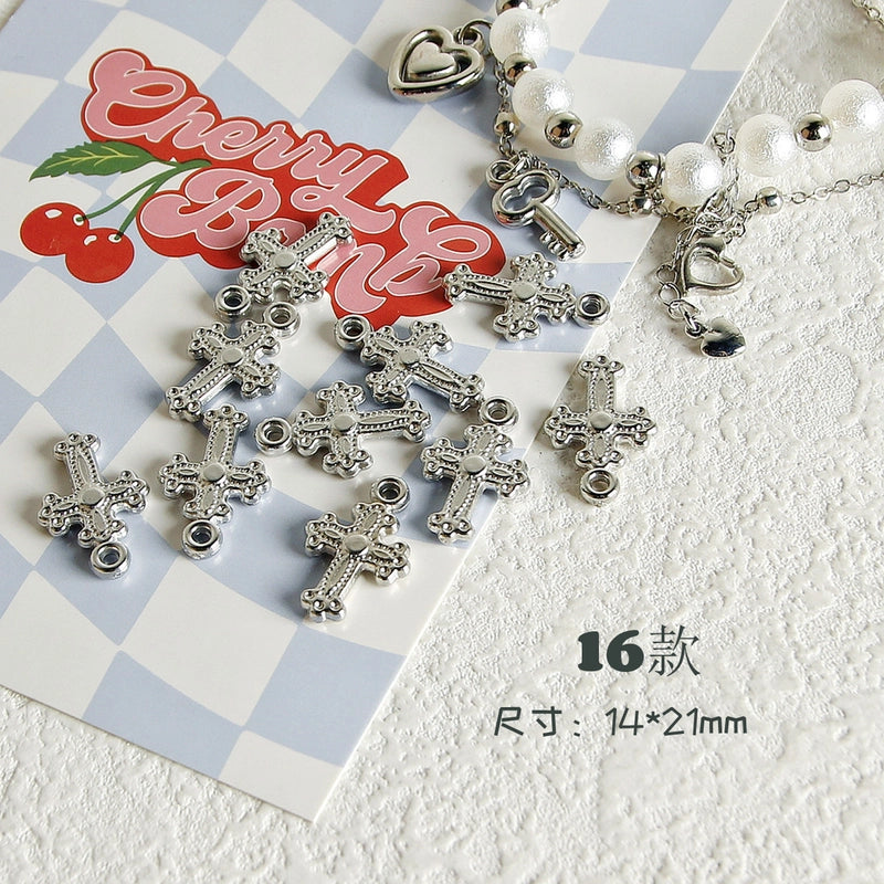 10 PCS/Package 7 * 12mm Arylic Cross Cherry Bow Knot Polished Pendant Jewelry Accessories