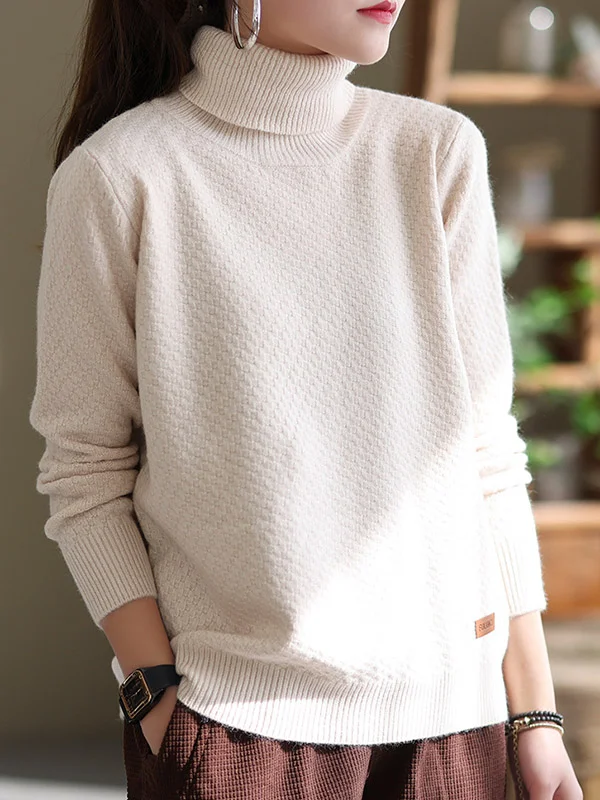 Simple Casual 5 Colors High-Neck Long Sleeves Sweater Top