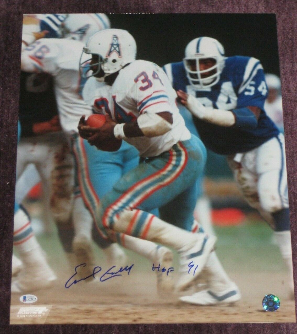 EARL CAMPBELL Signed Houston OILERS 16x20 Photo Poster painting with Beckett COA & HOF Inscrip