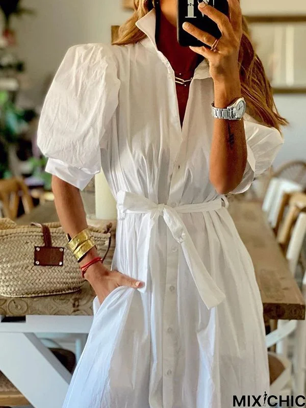 Solid Color Fashion Solid Color Long Shirt Dress Woman White Dresses