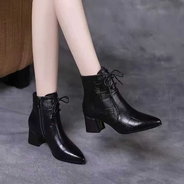 Women's winter Chelsea boots 2021 new retro and nude short boots  thick black western boots with root women's boot botines mujer