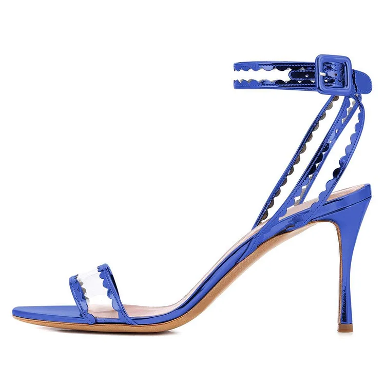 Blue transparent PVC Ankle Strap Heels Sandals |FSJ Shoes