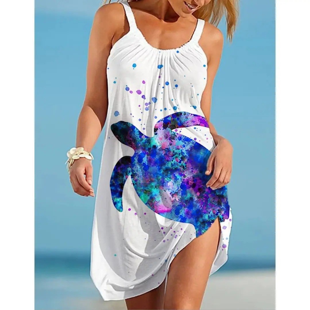 Women's Summer Tortoise Print Suspender Dress