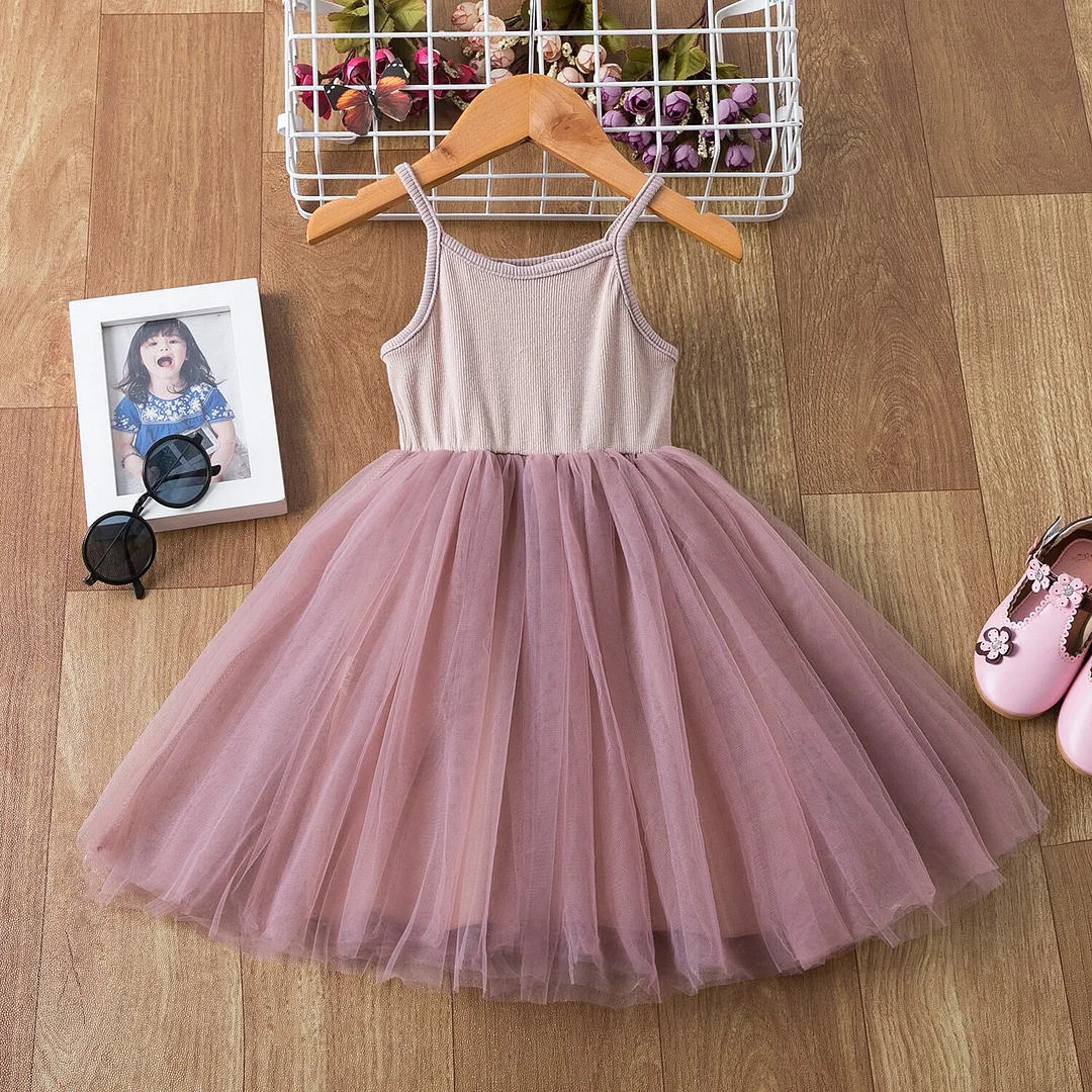 3-8 Years Summer Dress For Girls Flower Polka Dot Sling Cake Fluffy Dresses Wedding Party Princess Bridesmaid  Formal Gown