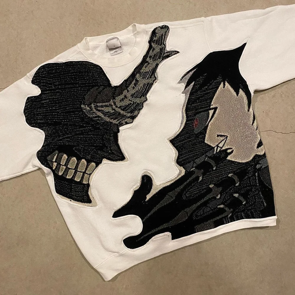 Round neck street trend ripped sweatshirt