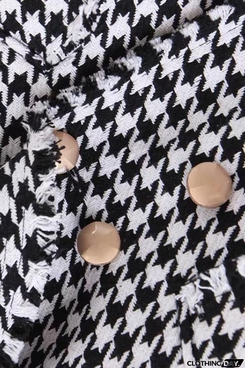 Houndstooth Print Woolen Coat