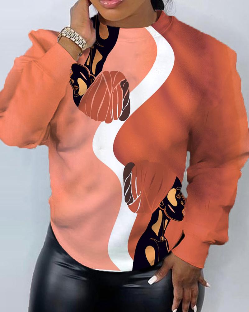 Art Black Girl Contrast Print Casual Women's Round Neck Sweatshirt