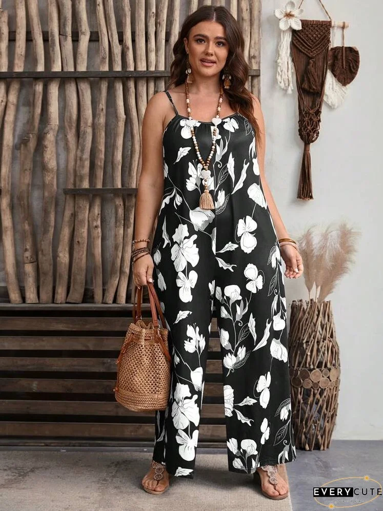 Plus Floral Print Cami Wide Leg Jumpsuit