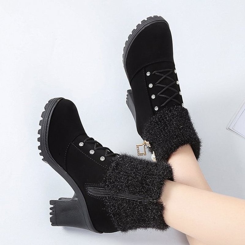 New Spring Winter Women Pumps Boots High Quality Lace-up European Ladies Shoes PU High Heels Boots Fast Delivery