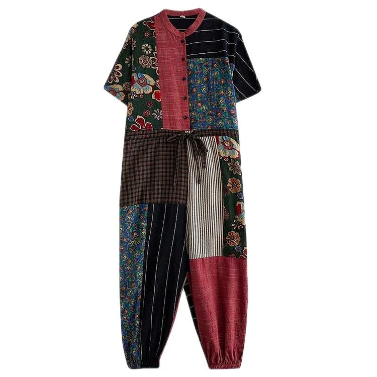 Personalized Multicolor Printed Splicing Jumpsuit - yankia