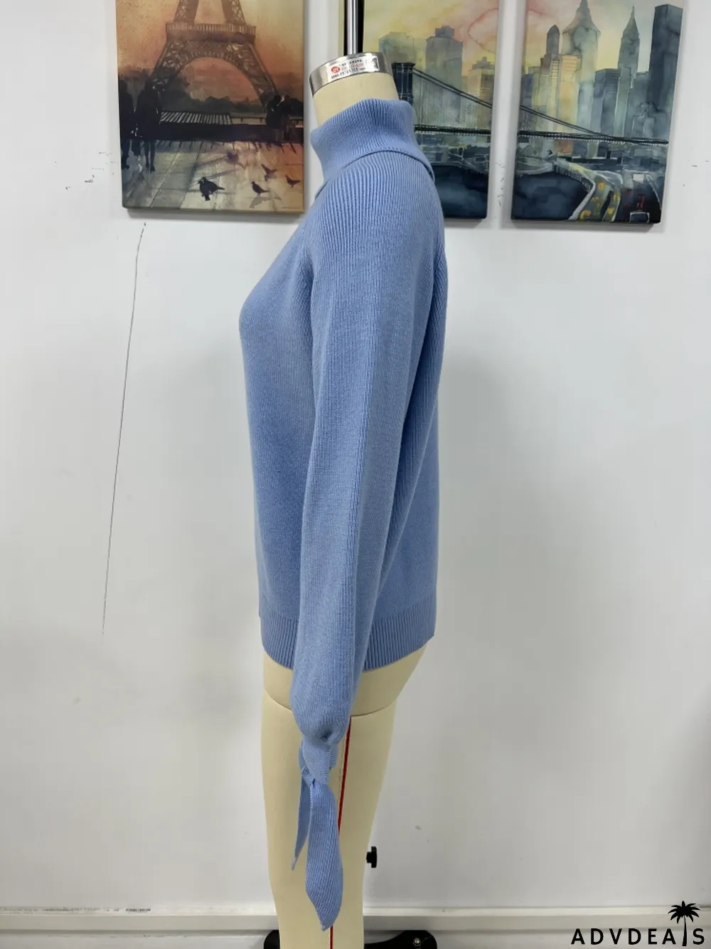 Women's autumn and winter fashion lace-up long sleeve knitting loose pullover turtleneck sweater