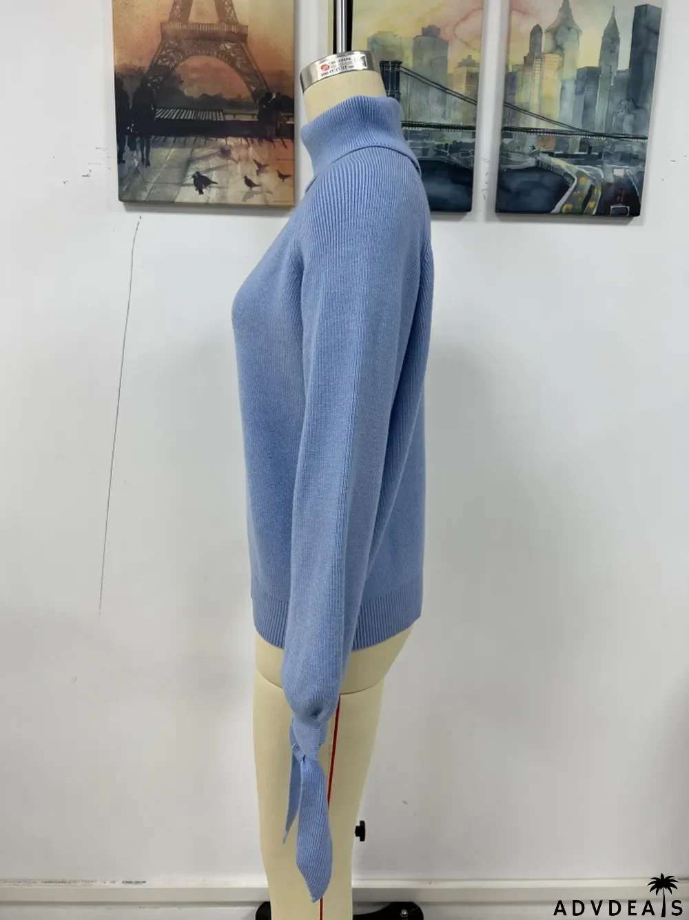 Women's autumn and winter fashion lace-up long sleeve knitting loose pullover turtleneck sweater