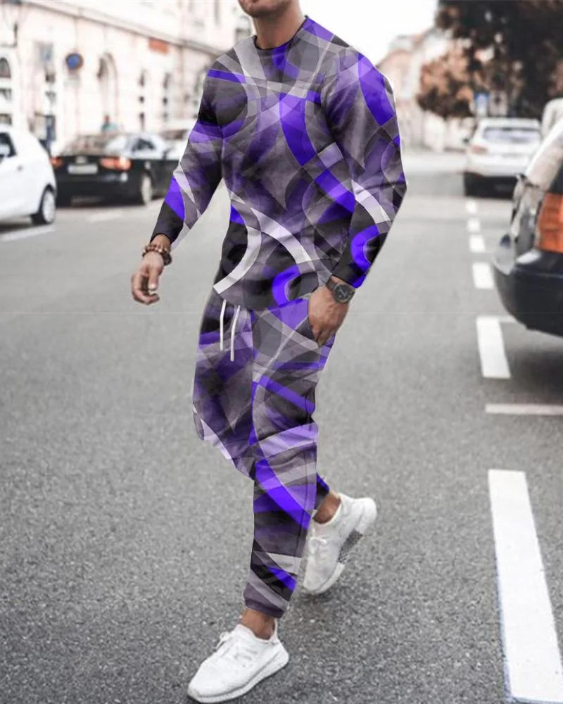 Men's Casual Purple Abstract Printing Long-sleeved Suit