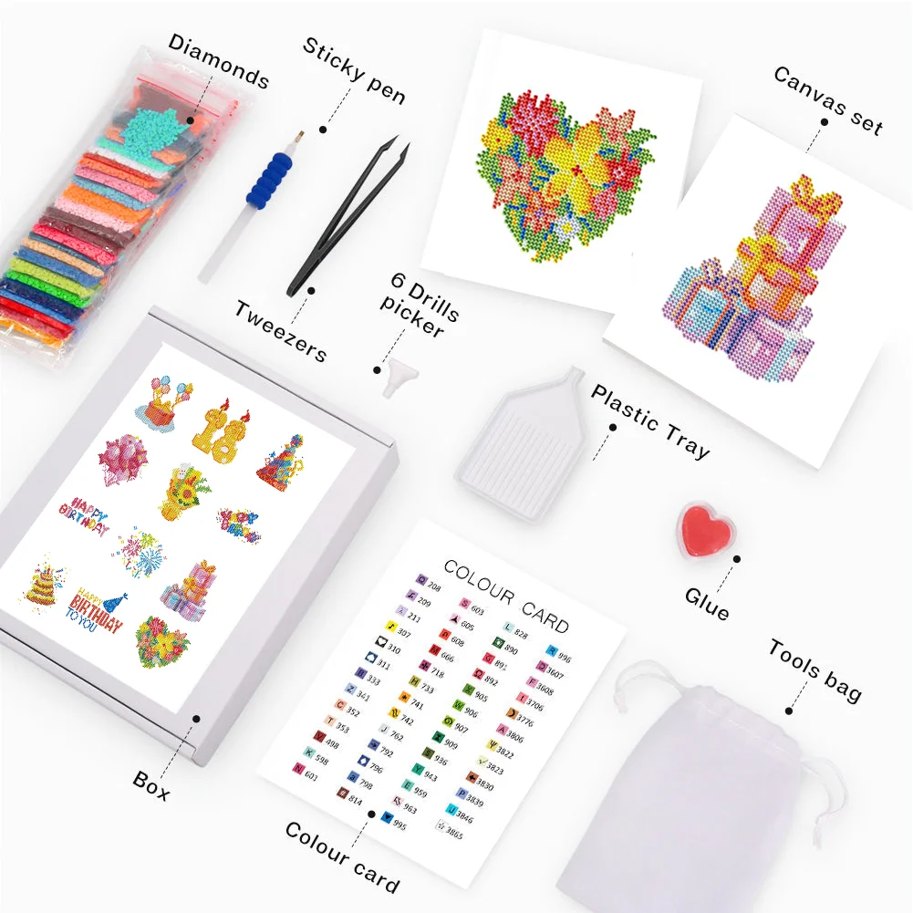 12pcs Birthday DIY Mini Round Diamond Painting Set Table Decor No Frame 15x18cm