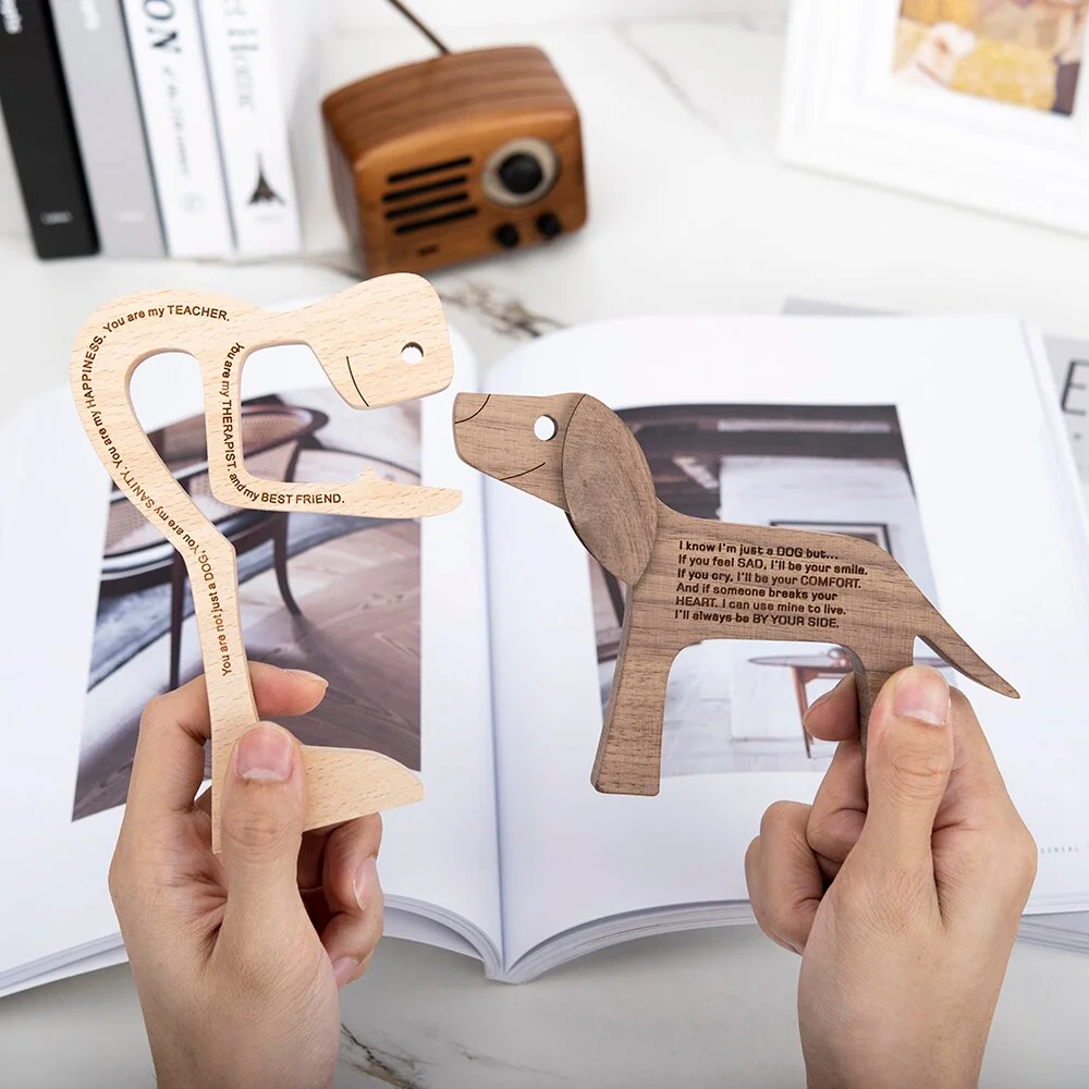 Wooden Dog Decoration Craft Figurine Family Puppy Table Ornament Wood Carving Model Creative Decoration For Lovely Gifts