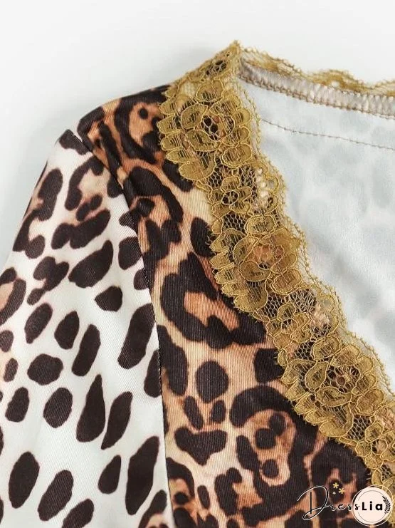 Button Up Lace Trim Leopard Tee