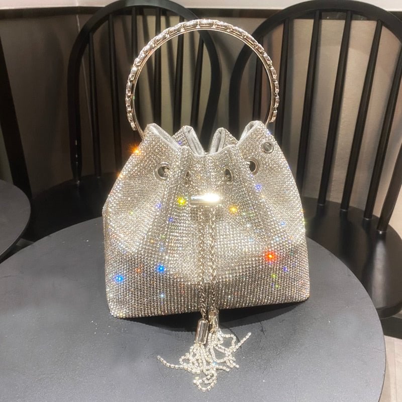 luxury designer purses and handbags bags for women silver bucket clutch purse evening banquet bag female rhinestone shoulder bag