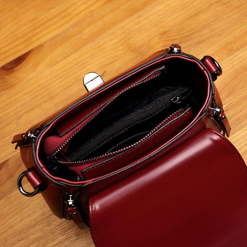 Leather Vintage Leather one shoulder portable diagonal span bag rivet saddle bag