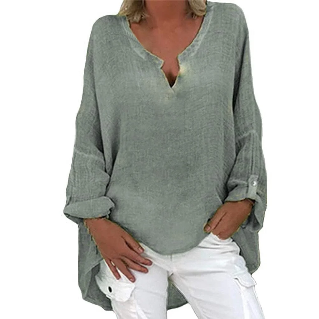 Plus Size Fashion Cotton Linen Blouse Shirt Solid Tops Casual Autumn Winter Tops Ladies Female Women Long Sleeve Blusas Pullover