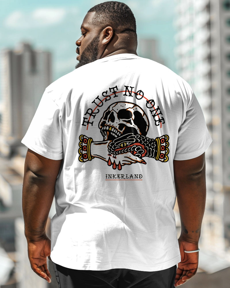 Men's Plus Size Skull TRUST NO ONE Letter Crewneck Short Sleeve T-Shirt