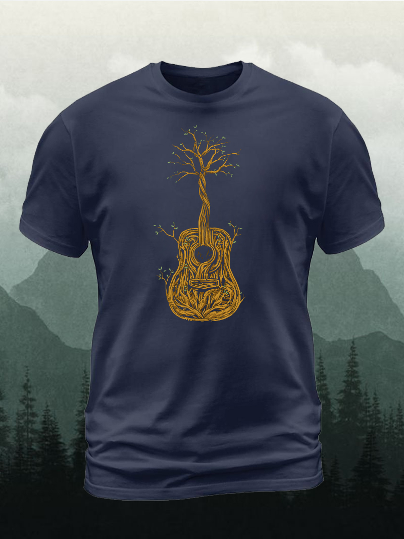 Men's Spring Vitality Guitar Tree Graphic Tees Short-sleeved T-shirt