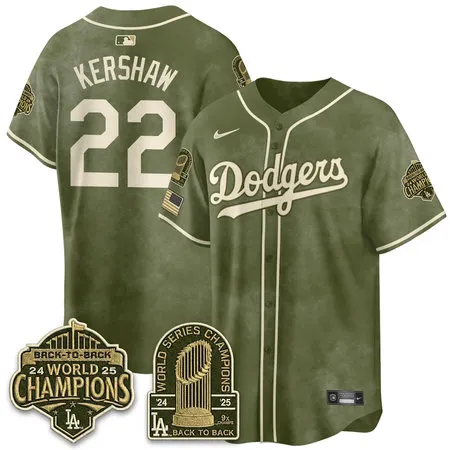Men's Los Angeles Dodgers #22 Clayton Kershaw Olive New Era 2026 Armed Forces Day Jersey EJ2V