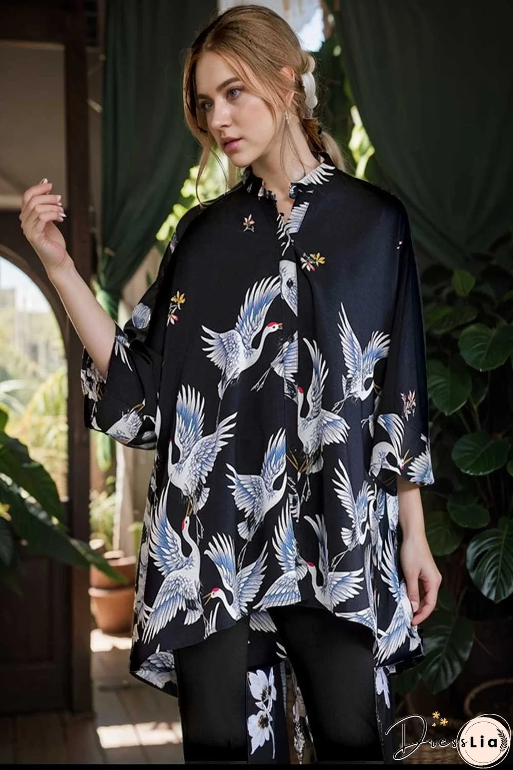 size curve blouses crane print loose oversized blouse