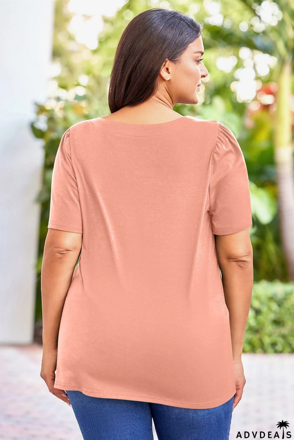 Plus Size Square Neck Puff Sleeve Tee