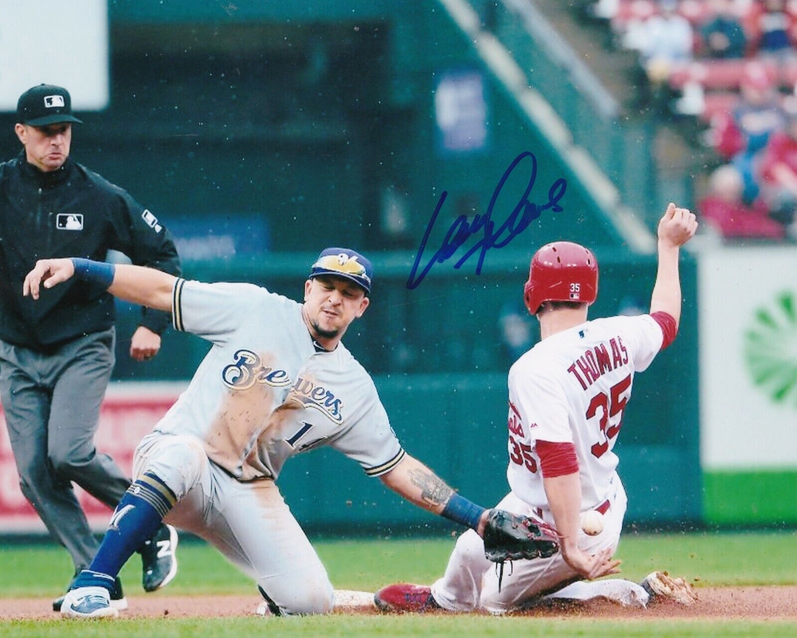 LANE THOMAS ST. LOUIS CARDINALS ACTION SIGNED 8x10