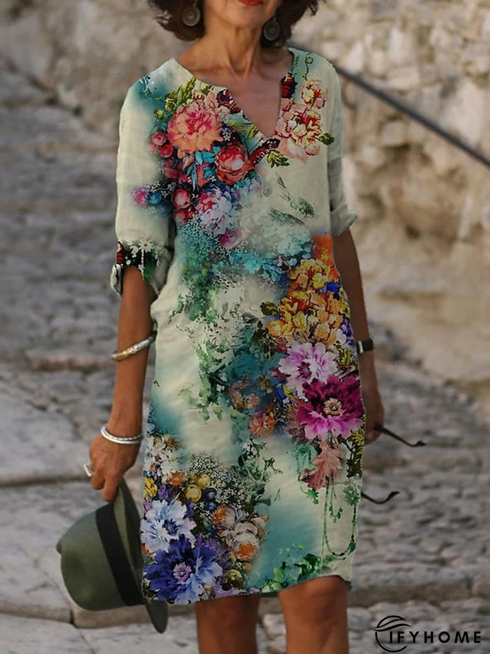 Women's Casual Dress Shift Dress Summer Dress Floral Abstract Print V Neck Mini Dress Active Fashion Outdoor Daily Half Sleeve Loose Fit Aqua Blue White Blue Spring Summer S M L XL XXL | IFYHOME
