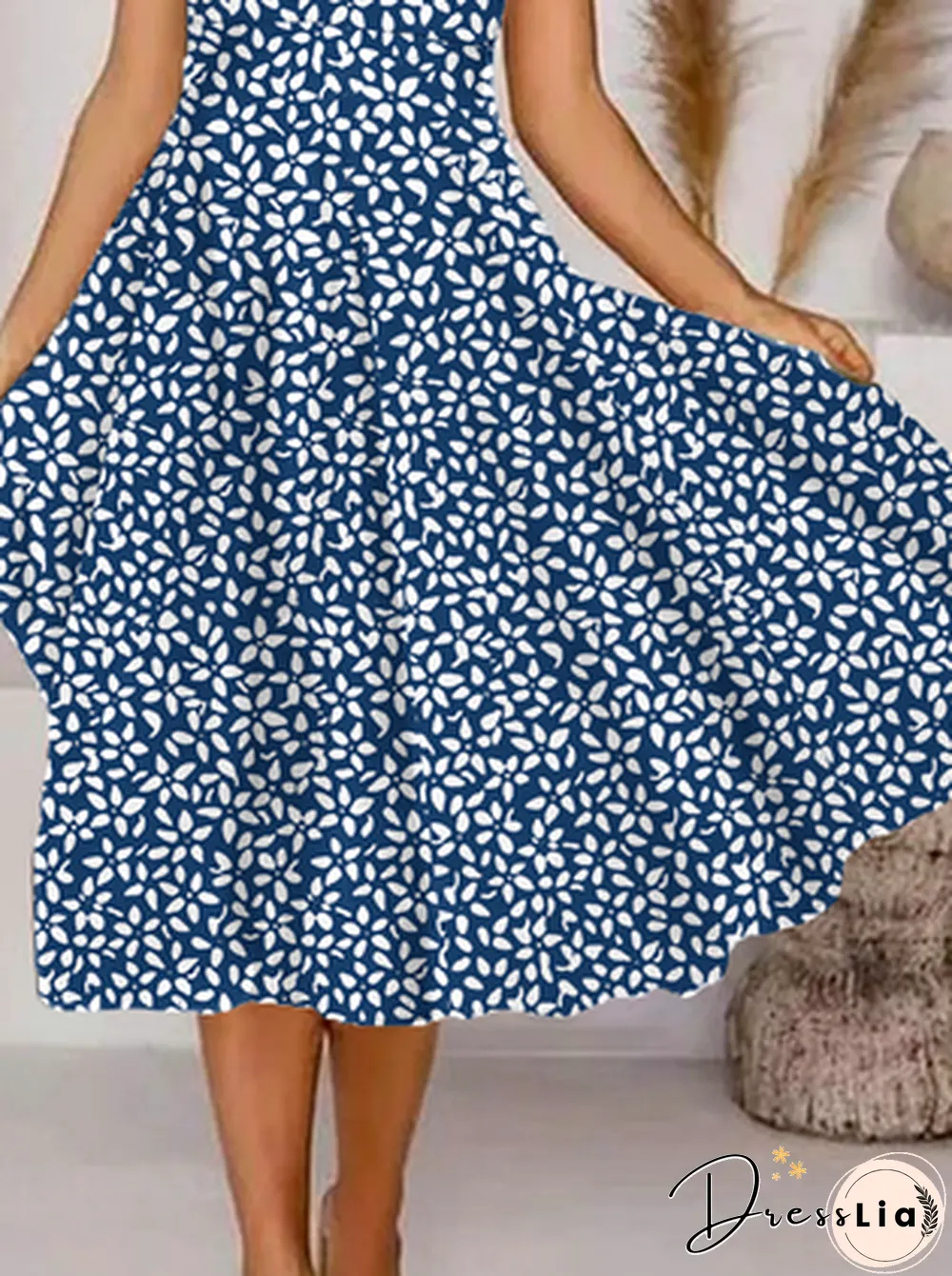 Womens Casual Floral Summer Micro-Elasticity Jersey Midi Short sleeve A-Line Regular Dress