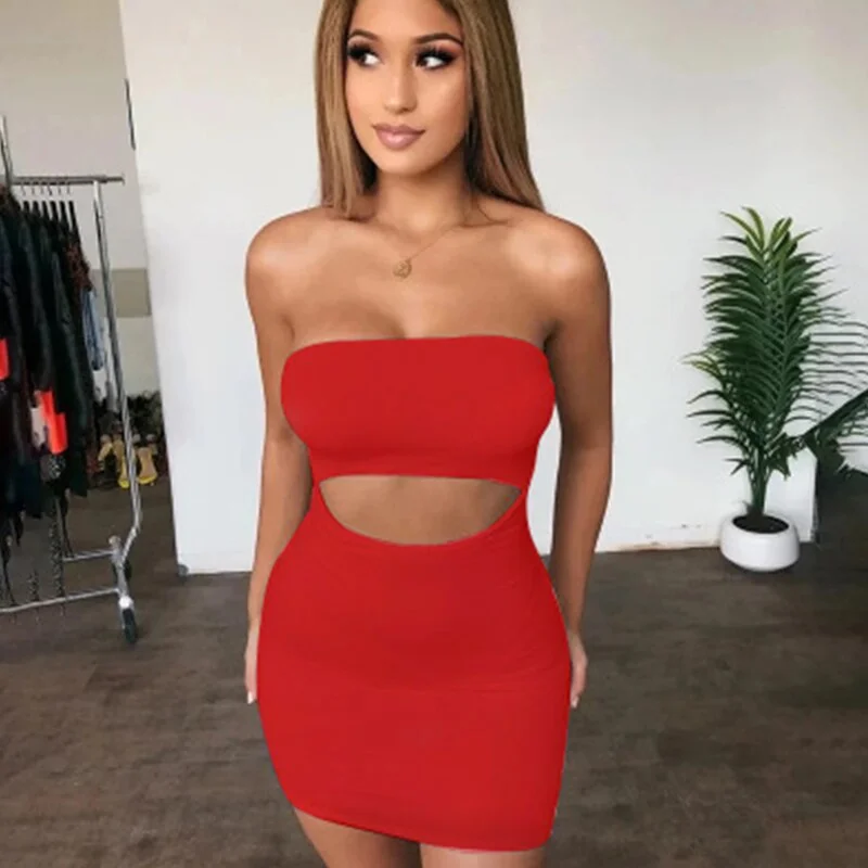 Women Sexy Dress Summer Sundress Female Party Dress Casual Hollow bag hip tube top strapless sleeveless slim dress Halter Dress