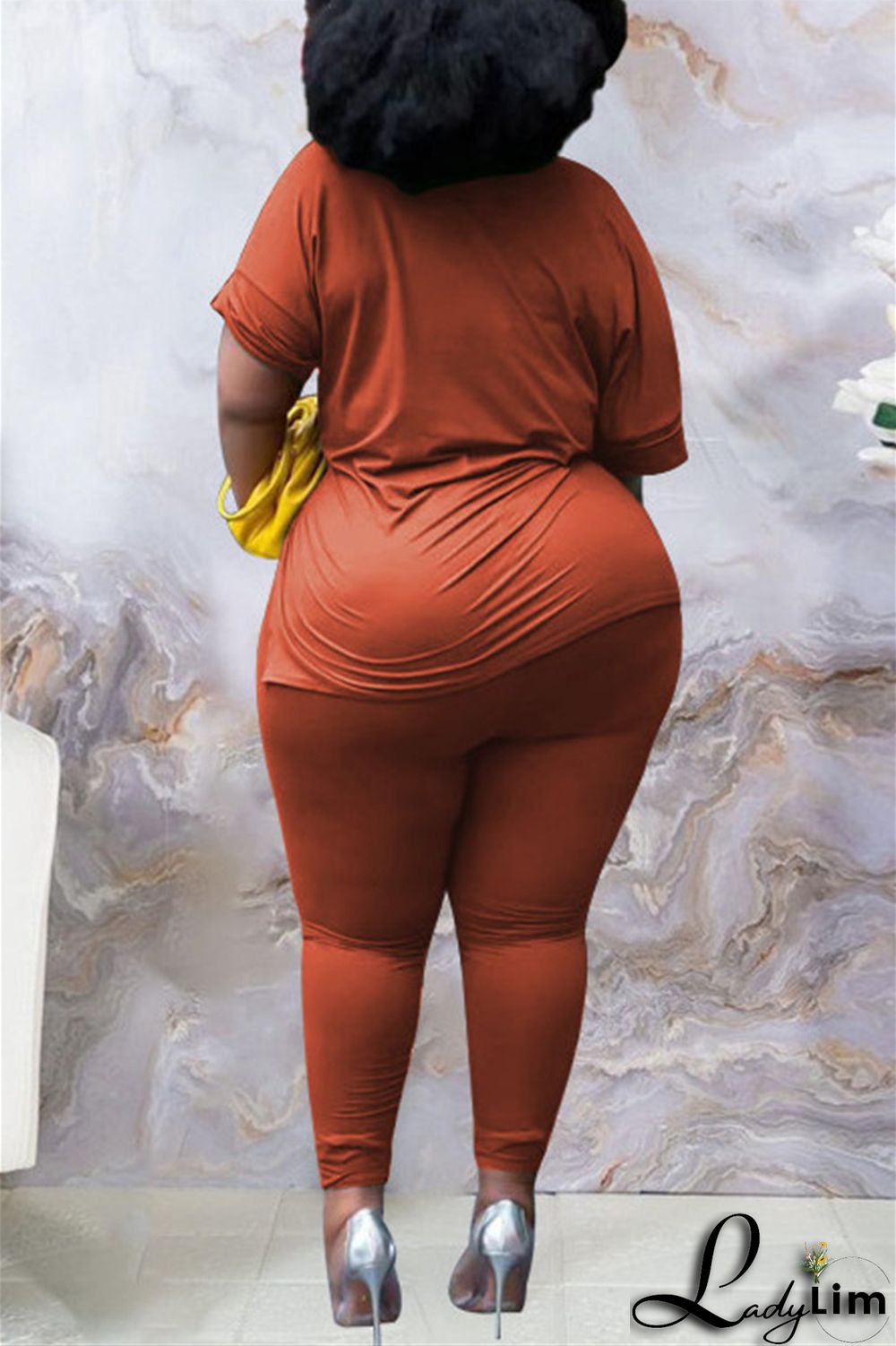 Tibetan Blue Fashion Casual Solid Slit V Neck Plus Size Two Pieces