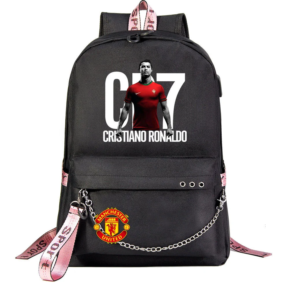 Buzzdaisy Cristiano Ronaldo Theme School Bag with 15-inch Laptop Compartment and USB Charging Cable