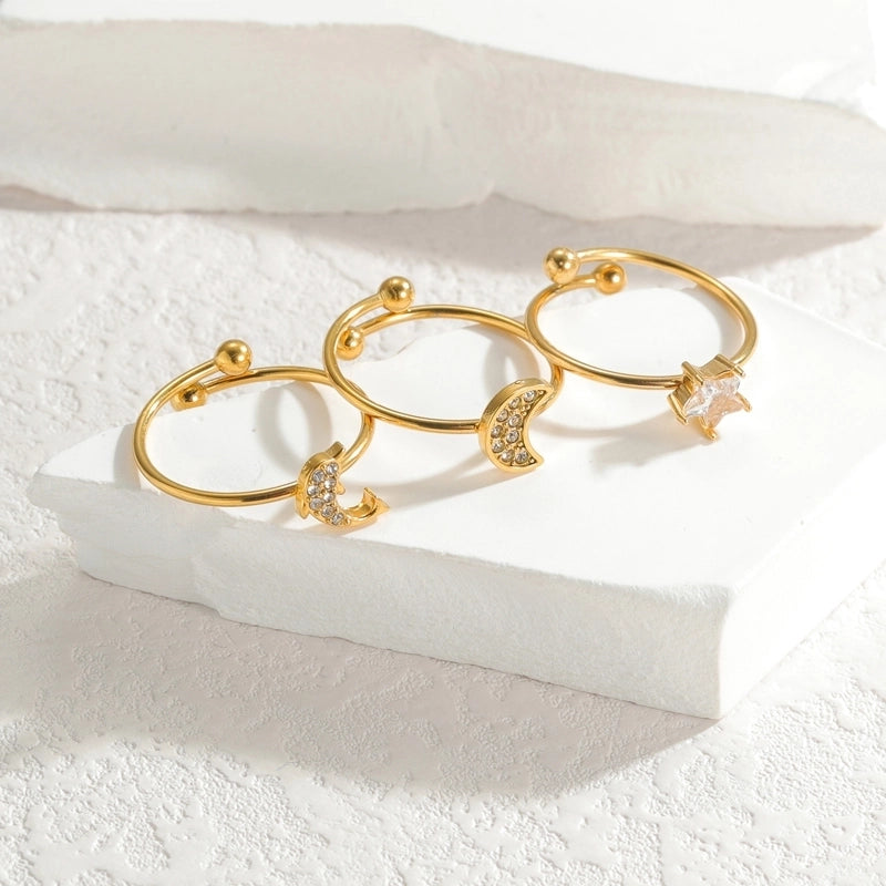 Elegant Minimalist Streetwear Moon 304 Stainless Steel 18K Gold Plated Open Rings