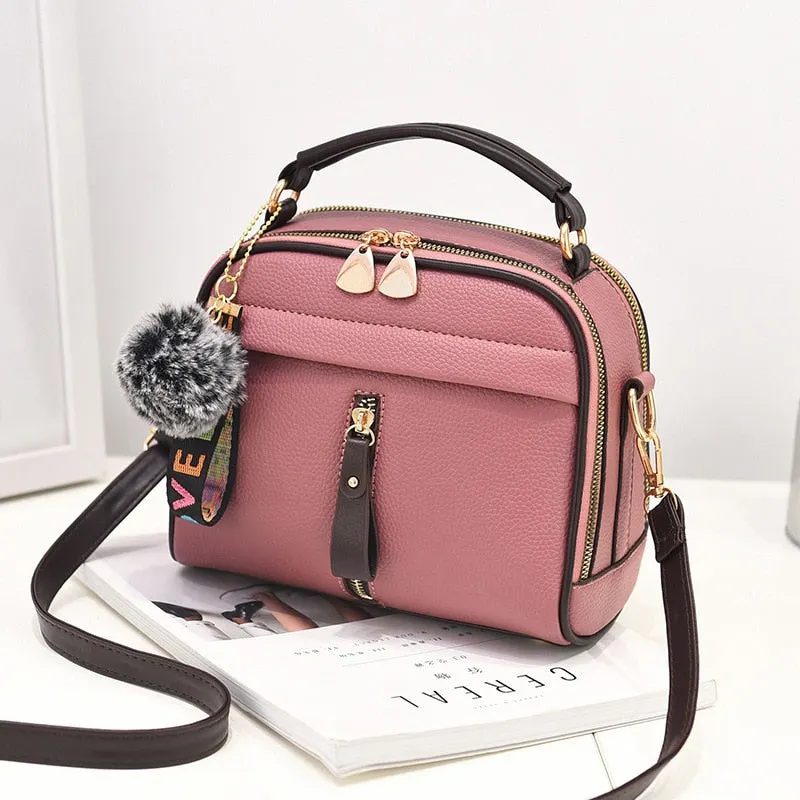 PU Leather Handbag For Women Girl Fashion Tassel Messenger Bags With Ball Bolsa Female Shoulder Bags Ladies Party Crossby Bag