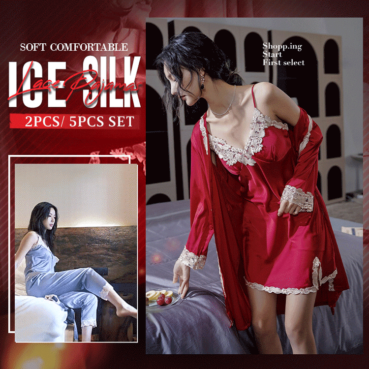 ✨ $59.99 for five pieces---Soft Comfortable Ice Silk Lace Pajamas 2pcs/ 5pcs Set