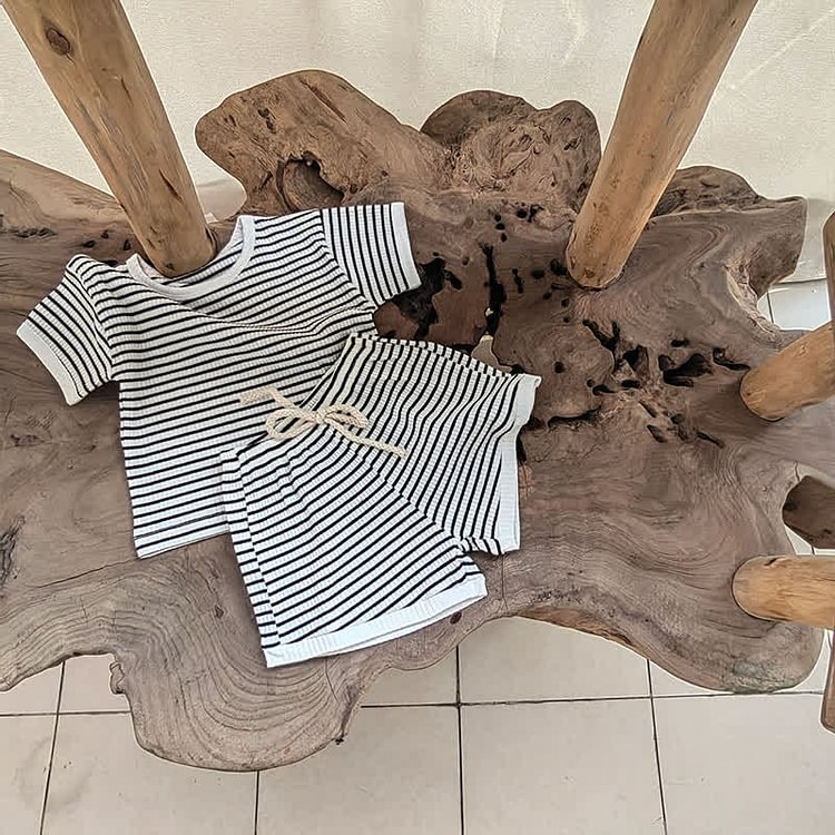 Baby Vintage Striped Crew Neck Tee and Shorts Set