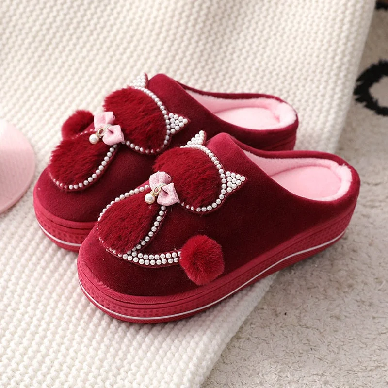Winter Women Slippers Shoes Home Cute Thick Bottom Cat Warm Plush Ladies Shoe Fashion Flat Platform Female Casual Shoes 2021 New