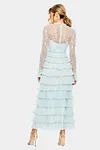 Embroidered Long Sleeve Ruffled Tiered Dress
