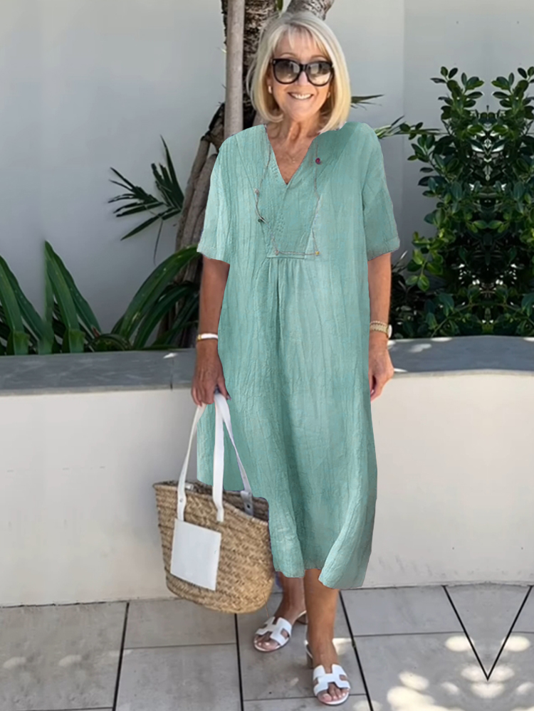 V-neck Cotton Beach Tunic Dress