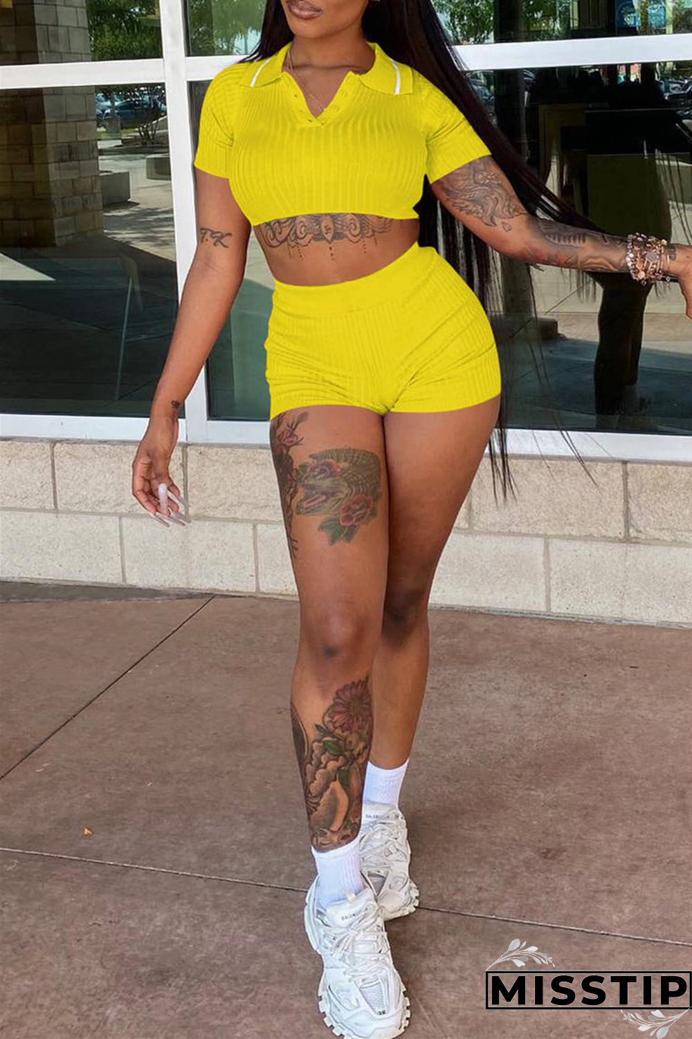 Black Fashion Casual Solid Basic Turndown Collar Short Sleeve Two Pieces